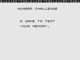 Concentration / Number Challenge / Word Challenge (ZX81) screenshot: Number Challenge: Title Screen.
