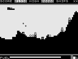 Scram - 81 (ZX81) screenshot: Bombing the surface.