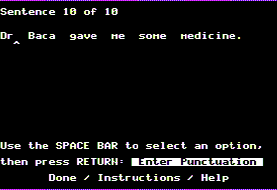 End Punctuation (Apple II) screenshot: Placing Punctuation