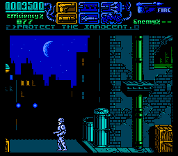RoboCop 3 (NES) screenshot: Cleared the area... might as well enjoy the scenery...