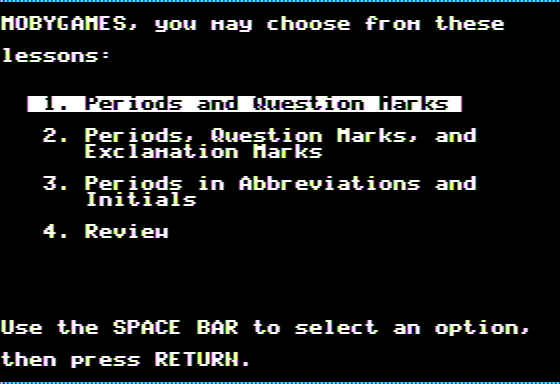 End Punctuation (Apple II) screenshot: Main Menu