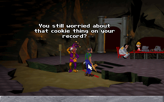 The Legend of Kyrandia: Book 3 - Malcolm's Revenge (DOS) screenshot: This is Hell. Seriously. Elvis is there (?), and people are waiting for their turn to be judged
