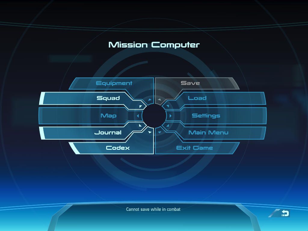 Mass Effect (Windows) screenshot: Main in-game menu