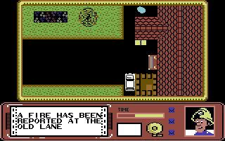 Fireman Sam (Commodore 64) screenshot: Your next job is a fire
