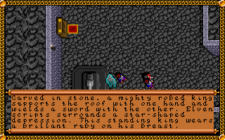 J.R.R. Tolkien's The Lord of the Rings, Vol. I (DOS) screenshot: The game's world is vast. Even the Shire contains all sorts of interesting locations - here, you discover a strange tomb with a ghost, greeted by a moody description