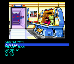 Snatcher (SEGA CD) screenshot: A typical gameplay screen with things to look at and to investigate