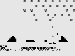 Space Intruders (ZX81) screenshot: Keep blasting.