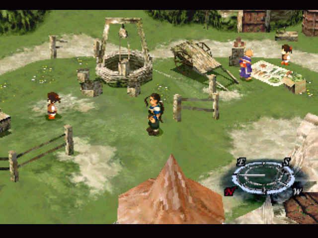 Xenogears (PlayStation) screenshot: Wandering around in the village of Lahan. Your journey begins here...