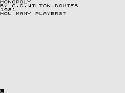 ZX81 Monopoly (ZX81) screenshot: Title Screen.