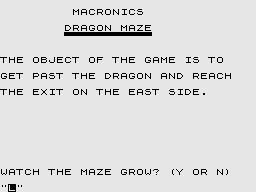 Dragon Maze (ZX81) screenshot: Title Screen.
