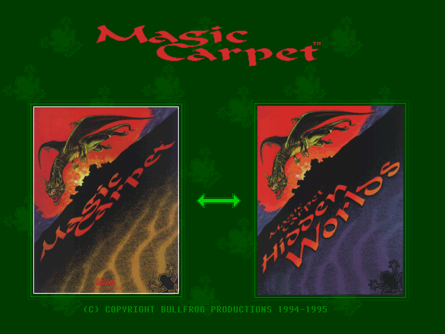 Magic Carpet Plus (DOS) screenshot: Select between Magic Carpet or Hidden Worlds expansion