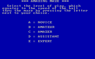 Amazing Maze (DOS) screenshot: Pick a speed setting