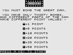 The First (ZX81) screenshot: Bomber: Title Screen.