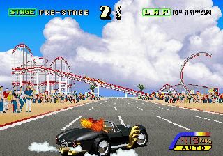 OutRunners (Arcade) screenshot: Passing a fairground.