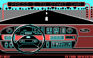 The Ford Simulator (DOS) screenshot: Start the Drag Strip mode.