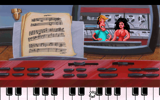 Leisure Suit Larry 5: Passionate Patti Does a Little Undercover Work (DOS) screenshot: Patti is recording a song!..