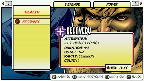 Marvel Nemesis: Rise of the Imperfects (PSP) screenshot: Cards list