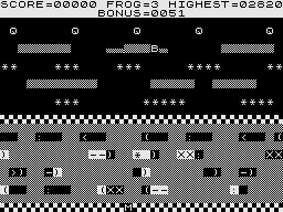 Hopper (ZX81) screenshot: Cross the road.