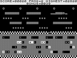 Hopper (ZX81) screenshot: Time to cross the river.