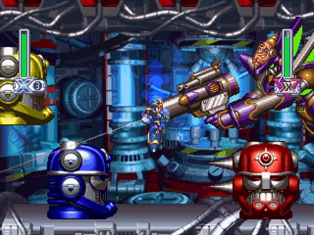Mega Man X4 (Windows) screenshot: I told you there were 2 Sigmas... Here's the second one being hit by X!