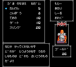 Deep Dungeon III: Yūshi e no Tabi (NES) screenshot: Let's buy some weapons