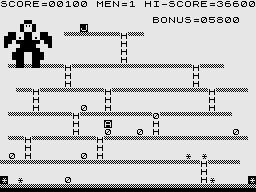 Krazy Kong (ZX81) screenshot: Jumping a barrel.