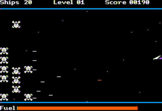 Viper Patrol & Rod's Revenge (Apple II) screenshot: Viper Patrol: Fighting through Waves of Alien Vessels