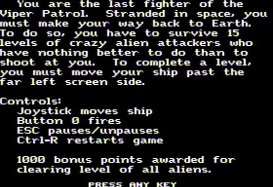 Viper Patrol & Rod's Revenge (Apple II) screenshot: Viper Patrol: The Story