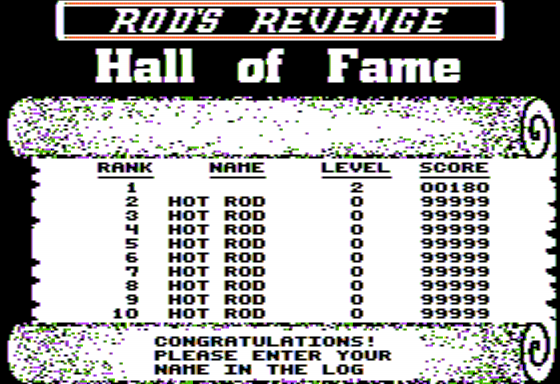 Viper Patrol & Rod's Revenge (Apple II) screenshot: Rod's Revenge: High Score