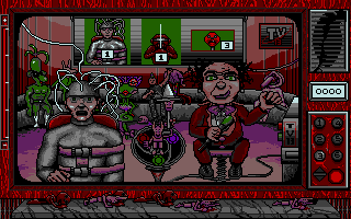 Mad Show (Atari ST) screenshot: An unfortunate turn of events, as shown by the contestant's expression.