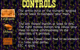 Sky Bombers (DOS) screenshot: The game gives the player a choice of controllers