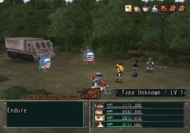 Metal Saga (PlayStation 2) screenshot: There are a few forests in the game, too. This is a battle against grotesquely-looking enemies populating one of them