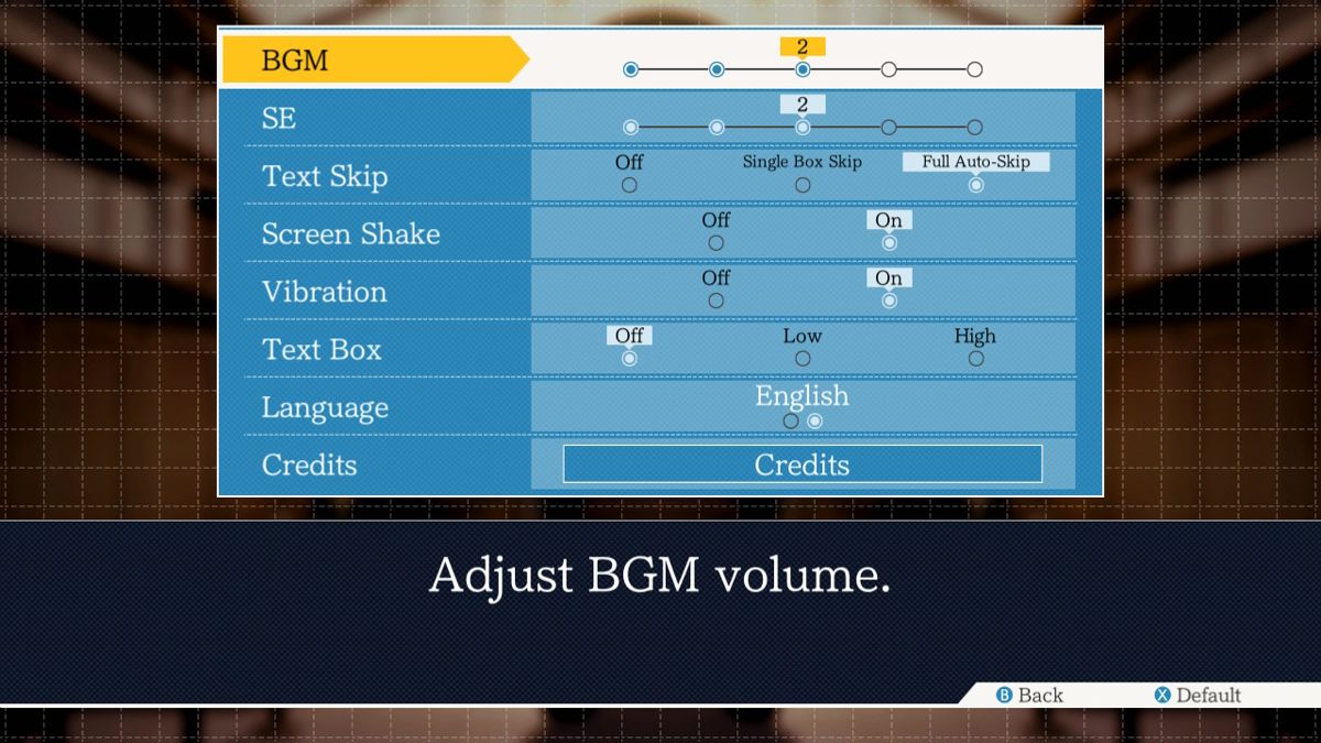 Phoenix Wright: Ace Attorney Trilogy (Nintendo Switch) screenshot: Gyakuten Saiban 123: Options