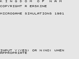 Kingdom of Nam (ZX81) screenshot: Title Screen.
