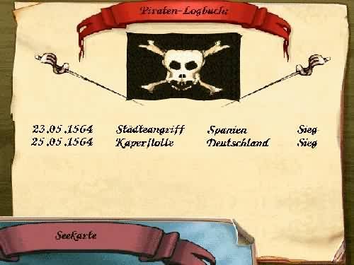 Gloriana (DOS) screenshot: The pirates log