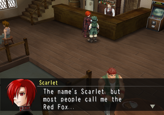 Metal Saga (PlayStation 2) screenshot: Dialogue in a bar with a somewhat "important" character
