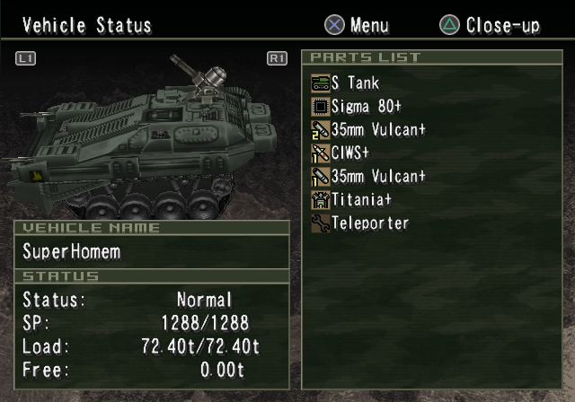 Metal Saga (PlayStation 2) screenshot: Tank information