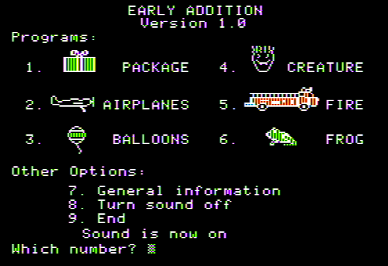 Early Addition (Apple II) screenshot: Main Menu