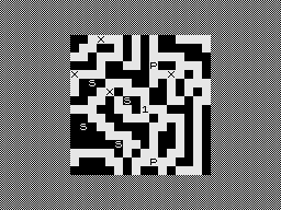 Mazogs (ZX81) screenshot: Which way now?