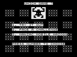 Mazogs (ZX81) screenshot: Choose difficulty.