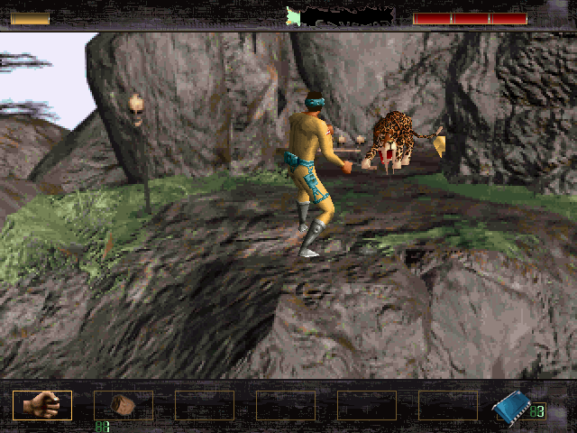 Time Commando (DOS) screenshot: A sabre-toothed tiger - and we still fight with bare hands.