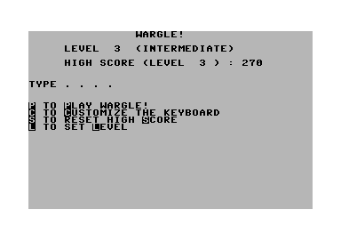 Wargle! (Commodore 64) screenshot: Main Menu