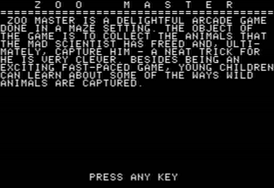 Zoo Master (Apple II) screenshot: Capture the Animals