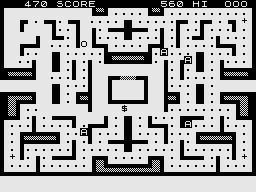 Munchees (ZX81) screenshot: Eating the dots.