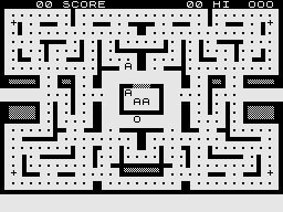 Munchees (ZX81) screenshot: Lets clear the maze.