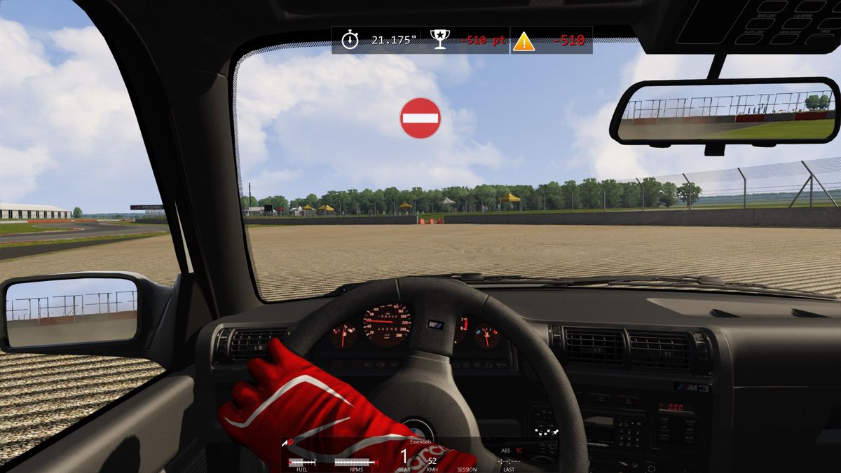 Assetto Corsa (Windows) screenshot: Spinning off means a low score, -999 seems to be as low as the scoring goes. On the bright side, any other score is bound to be an improvement