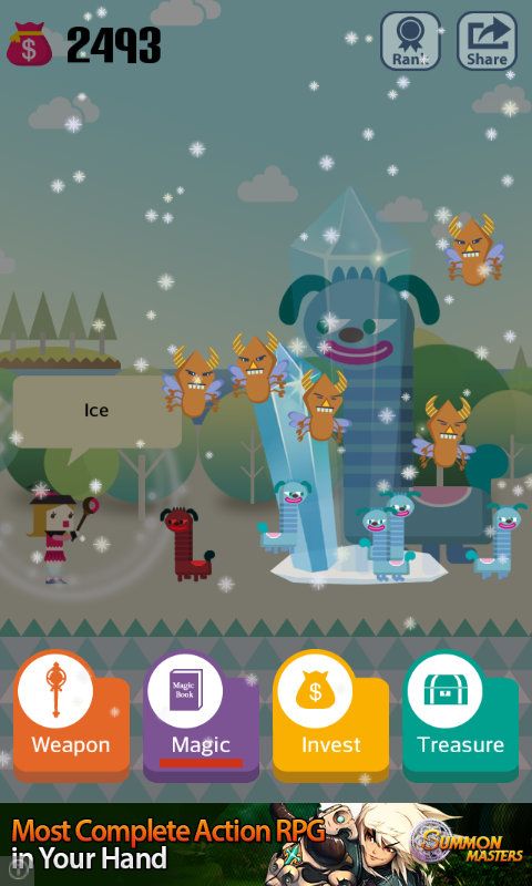 Pocket Wizard: Magic Fantasy! (Android) screenshot: That long-necked giraffayena is in for a frigid surprise!