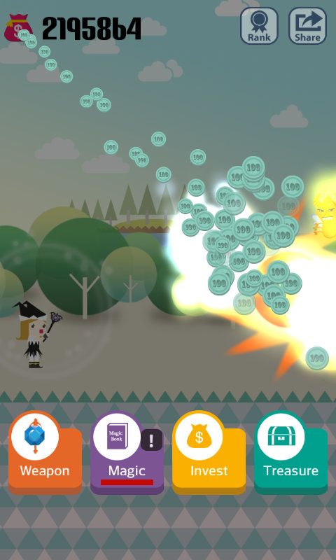 Pocket Wizard: Magic Fantasy! (Android) screenshot: A lot of monsters killed = a lot of coins.