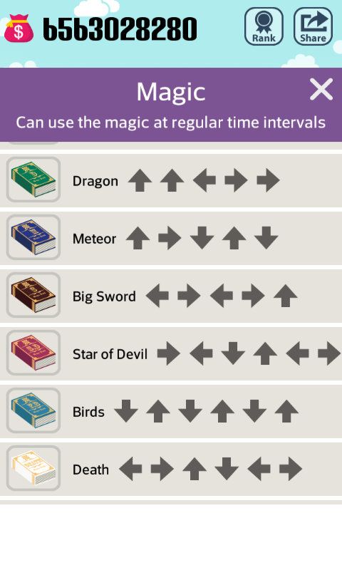 Pocket Wizard: Magic Fantasy! (Android) screenshot: Magic codes