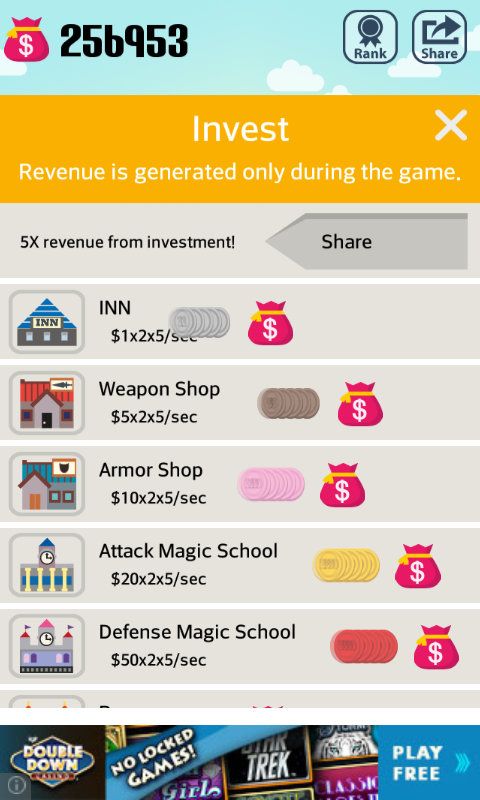 Pocket Wizard: Magic Fantasy! (Android) screenshot: Greater returns on investment from getting another user to play.